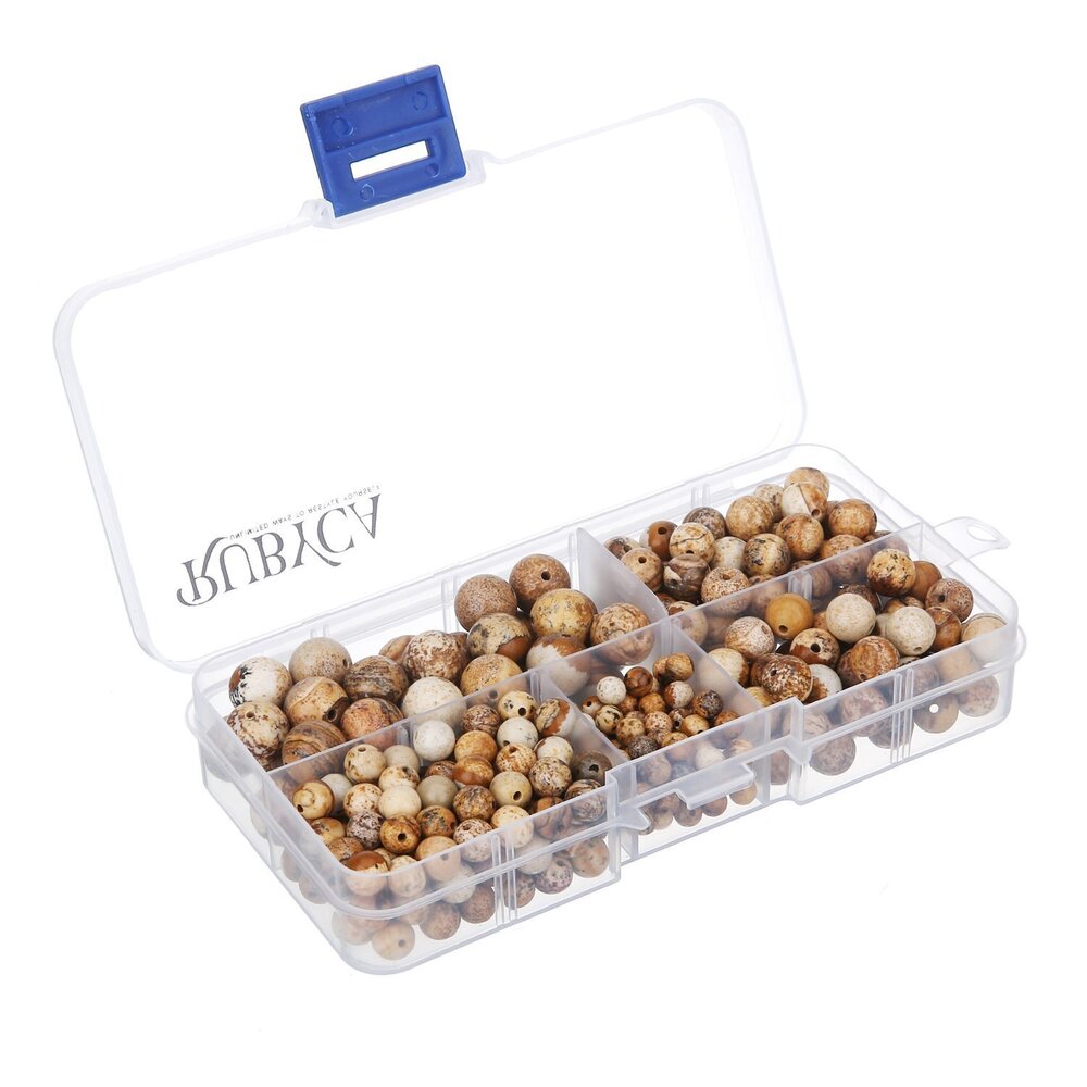 6818 Natural Picture Jasper Gemstone Round Loose Beads Organizer Box DIY
